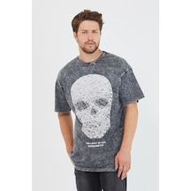 Erkek Parça Boya Baskılı Oversize Basic T-shirt Antrasit