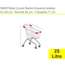 Mk25 Metal Çocuk Market Alışveriş Arabası 25 Litre / En:40 Boy:55 Yükseklik:71 Cm
