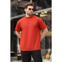 Madmext Kiremit Nakış Detaylı Basic Erkek T-shirt E7106 Kiremit