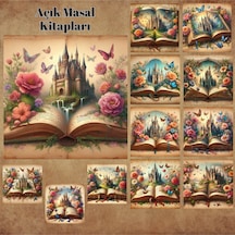 Açık Masal Kitapları Vintage 12 Adet Scrapbook Bullet Journal Mat Planlayıcı Sticker Etiket Seti Diğer