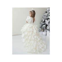 Lilymoon Kız Çocuk Balon Kollu Maxi Organze Elbise Beyaz