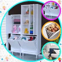 Forbest İnci 97x165 Cm 3 Kapaklı Kirli Çamaşır Sepetli Banyo Dolabı
