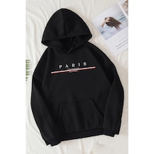 Uyguntarz Paris Baskılı Pamuklu Oversize Sweatshirt siyah