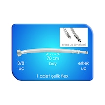 Flex Çelik Batarya Bağlantı 70 Cm 3/8 Uç Erkek Uç Su Tesisatı 1 Adet