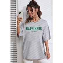 Flood Of Style Unisex Happiness Baskılı Tasarım Tshirt Gri