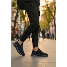 Enoch Erkek Tam Siyah Spor Ayakkabı Örme Sneaker Desenli Bağcık Detaylı Yürüyüş Modeli Siyah