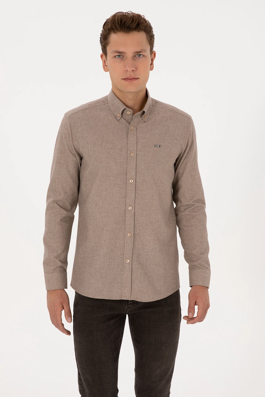 U.s. Polo Assn. Erkek Camel Gömlek Desenli 50315613-vr015 Camel