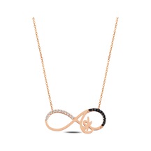Çekirdekjewelry 925 Ayar Gümüş Sonsuzluk Kolye Siyah & Beyaz Taşlı Pembe