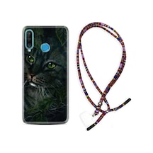 Huawei P30 Lite Kılıf Rasta Boyun Askılı Flowers Cat 1345