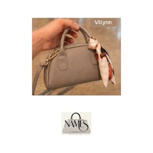 Names Bag Fularlı Mini El Ve Omuz Çantası Gri