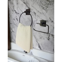 Yapışkanlı Banyo Aksesuar Seti Yuvarlak Havluluk Kapaksız Tuvalet Kağıtlığı Siyah