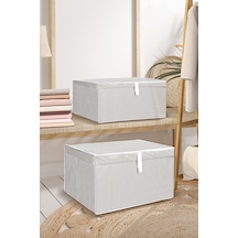 2 Adet Kapaklı Çok Amaçlı Hurç Saklama Kutusu Organizer Maxi 50 X 40 X 30 Cm Gri Gri