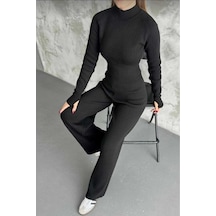 Sayzen Your Shine Yarım Balıkçı Örgü Crop Kazak Pantolon Triko Alt-üst Takim Sy-01crp Siyah