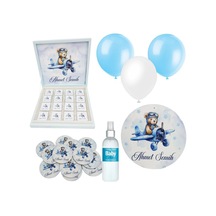 Bebek Doğum Hediyelik Süsleme Seti Çikolata Ahşap Magnet - Kapı Süsü - Kolonya - Balon Mod.6