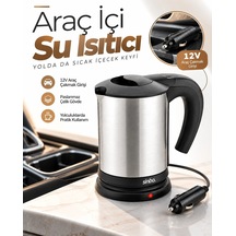 Ers Araçta Sıcak Su Hazırlamak İçin 12v Çakmak Girişli Paslanmaz Çelik Su Isıtıcı Kettle