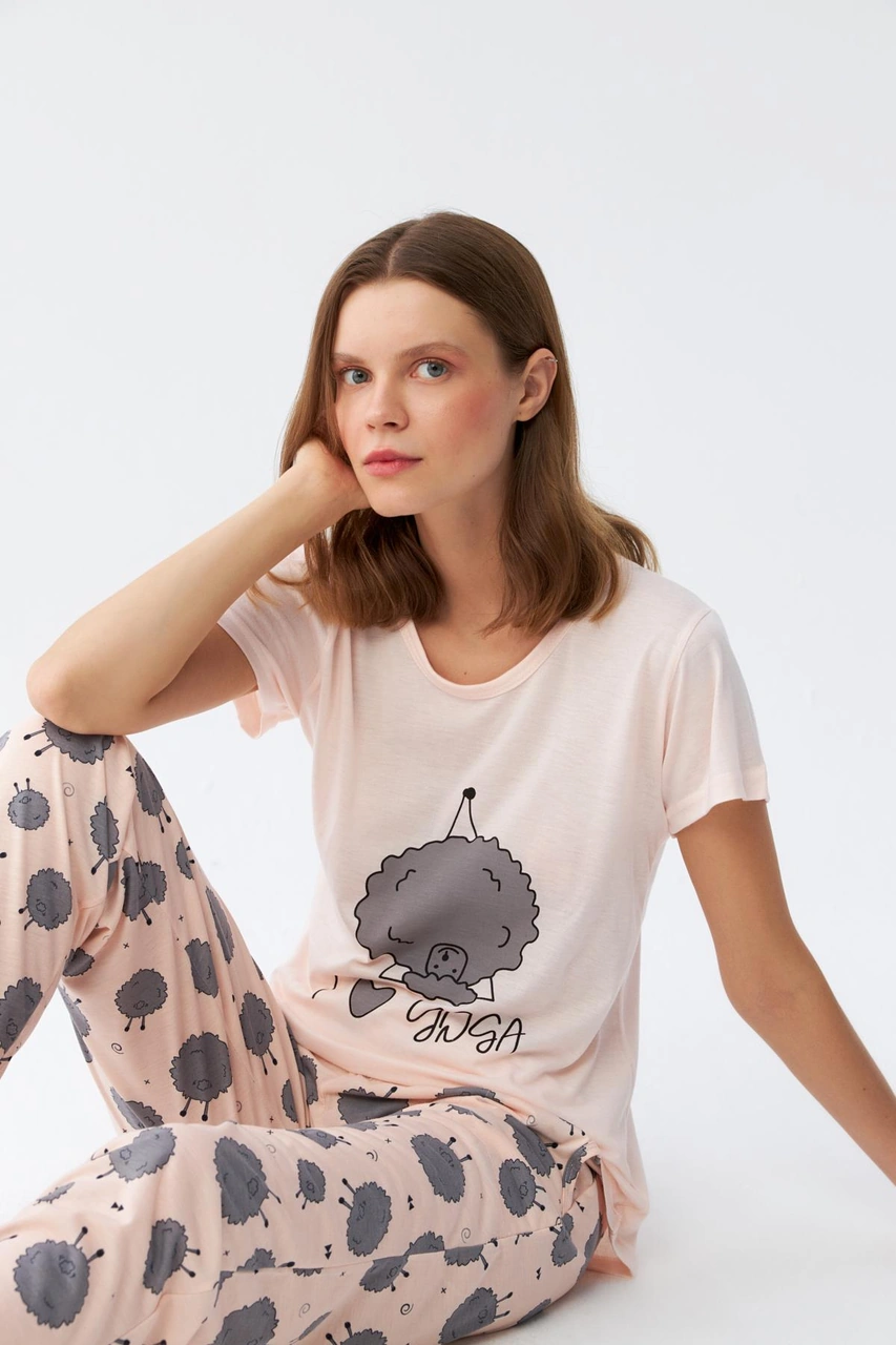 Akbeniz Kadın Kısa Kol Pijama Takım 20410 Pudra