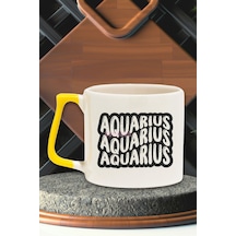 Aquarius Retro Outline Baskılı Kova Burcu Astroloji Doğum Günü Hediye Sarı Kulplu Kupa Bardak Sarı