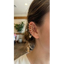 Pirinç Halkalı Model Gold Renk Kıkırdak Küpe Gümüş
