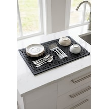 Zq Polimer 27x37 Cm Kauçuk Bar Mat, Bulaşık Kurutma Matı, Tencere Altlığı, Cam Kenarı Saksı Altlığı Siyah
