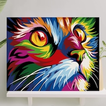 Sayılarla Boyama Tuval Seti Fırça Boya Dahil Çıtalı 40x50 Cm - Renkli Kedi Çok Renkli