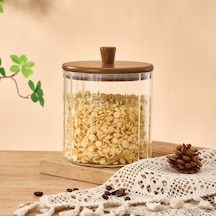 Mien Cam Kavanoz Valore Akasya Kapak 1670 Ml Bor-0118 Ahşap - Şeffaf