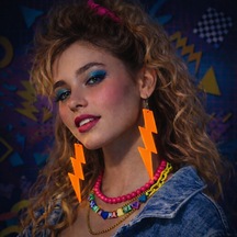 80 Ler 90&amp 39 Lar Retro Neon Turuncu Şimşek Küpe 10 Cm - Aıaı-874151 Çok Renkli