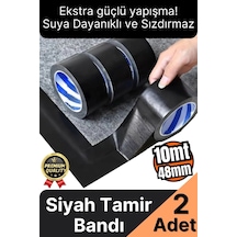 2 Adet Ekstra Güçlü Dayanıklı Su Geçirmez Sızdırmaz Yalıtım İzolasyon Siyah Tamir Bandı 10 Mt 48 Mm