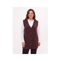 Onno Style Women Kalp Desenli Düğmeli Klasik Çelik Örgü Triko Yelek Bordo