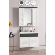 Çuha 80 Cm Beyaz-antrasit Gri Mdf Panjurlu Banyo Dolabı Takıımı Beyaz - Antrasit