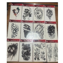 Airbrush Tattoo Büyük Boy Yapıştırma Geçici Dövme Seti 12'li Seri1