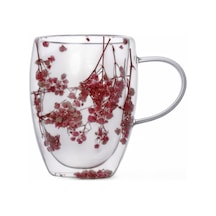 350ml Çift Cidarlı Çiçekli Kupa Isıya Dayanıklı Çift Katmanlı Cam Çay & Kahve Kupası Şık Ve Ergonomik Tasarım Açık Ahşap