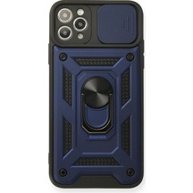 Apple iPhone Uyumlu 11 Pro Max Kılıf Pars Lens Yüzüklü Silikon - Lacivert Diğer