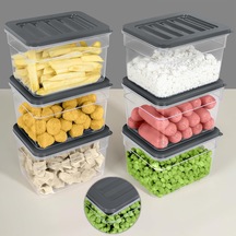 6'li Derin Buzdolabı Organizer Set Düzenleyici Saklama Kabı Mikrodalga Difriz Kabı 1100ml Antrasit Çok Renkli