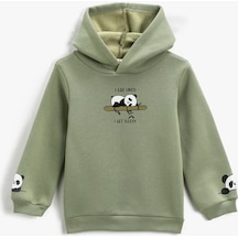 Koton Kapşonlu Sweatshirt Panda Baskılı Şardonlu Uzun Kollu Yeşil 3wkg10716ak 3WKG10716AK786 Yeşil