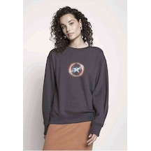 Captain Baskılı Füme Antrasit Kadın Sweatshirt (534639644)