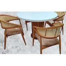 Masa Anıt 110 Cm Hasır Sandalye Takım Model Mdf Tabla Beyaz Renk El Yapım
