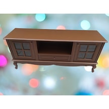 Tv Sehpası Windovs Model Pencere Ahşap Kayın Avangart Aslan Ayak Ceviz Renk 125 Cm El Yapımı