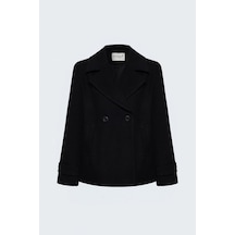 Sateen Kaşe Kısa Kaban - Siyah-138086