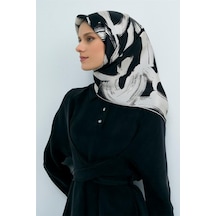 Armine İpek Eşarp 2026 Yaz - 9555-06 Siyah Krem Twill