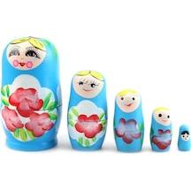 Ahşap Matruşka Bebek Beşli Set Mavi