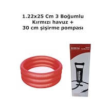 Wıseos 1.22x25 Cm Kırmızı 3 Boğumlu Havuz 30 Cm Şişirme Pompası 2'li Set