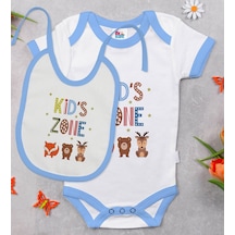 Bk Kids Kids Zone Tasarımlı Mavi Bebek Body Zıbın Ve Mama Önlüğü Çok Renkli
