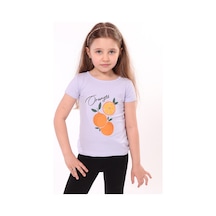 Toontoy Kids Toontoy Kız Bebek Baskılı Bisiklet Yaka Kısa Kollu Tişört Açık Lila