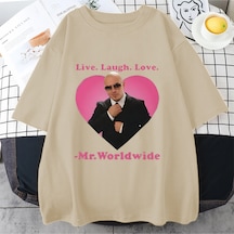 Flood Of Style Canlı Gülmek Aşk Sayın Dünya Çapında Pitbull Grafik T Shirt Moda Hip Hop Kısa Kollu Tişört Un Bej