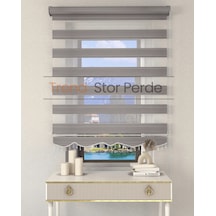 Geniş Plise Gri Boncuklu Zebra Stor Güneşlik Perde Opak Gri