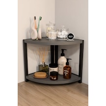 İki Raflı Banyo Köşe Oval Düzenleyici Organizer Raf Metal Gövdeli Çok Amaçlı Banyo Standı Antrasit
