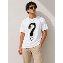 Epilons Zenda1125 Erkek Kuğu Figürlü Soru İşareti Baskılı Tişört Kısa Kol T-shirt - Beyaz Zenda478