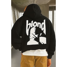 Benroma 3 İplik Penye Blond Baskılı Ünisex Kapüşonlu Sweat SIYAH
