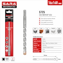 Sara S-725 Sds Plus Matkap Ucu 16 X 160 Mm, 2 Kesicili, Tungsten Karbür Uçlu