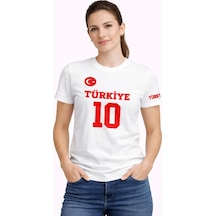 Wear Vexel Kadın Türkiye Ay Yıldız Baskılı 10 Numara Forma Tişört Taraftar T-shirt - Beyaz Beyaz